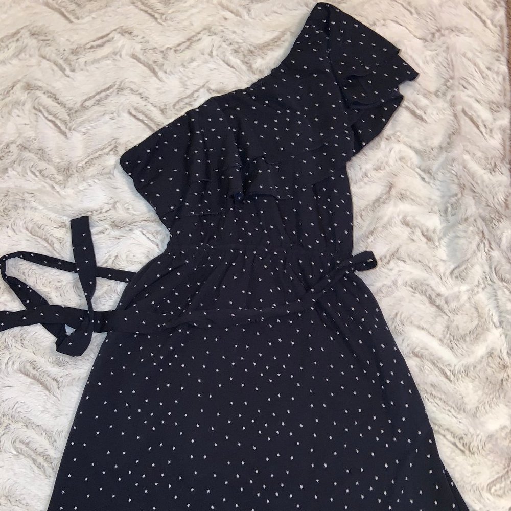 Indulge Blue with White Star, One Shoulder Dress